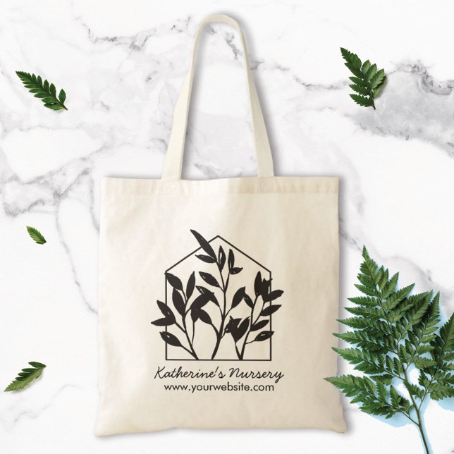 Modern Abstract Minimalist Black Houseplant Tote Bag (Close up)