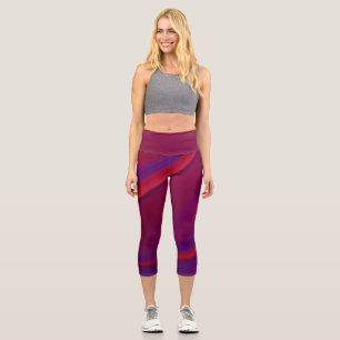 Modern Abstract Minimalist Red Purple Swirl Capri Leggings