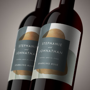 Modern Abstract Minimalistic Watercolor Wedding Wine Label