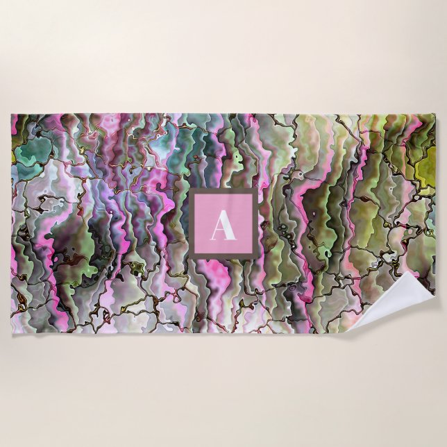 Modern Abstract Monogram Wedding Party Favour Beach Towel (Front)