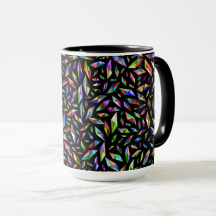 Modern abstract multicolored diamonds on black mug