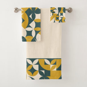Modern Abstract Mustard Green Circle Design Bath Towel Set