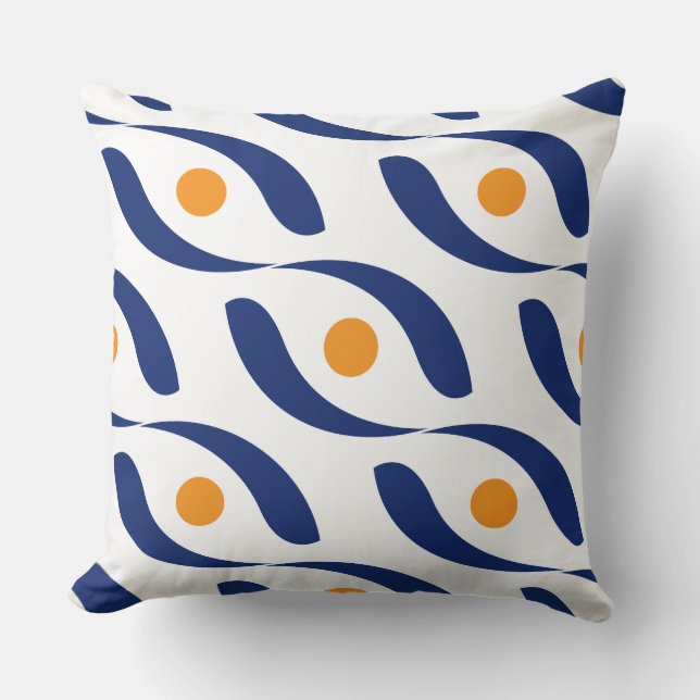 Modern Abstract Navy Blue, Orange and White Couch  Throw Pillow (Front)