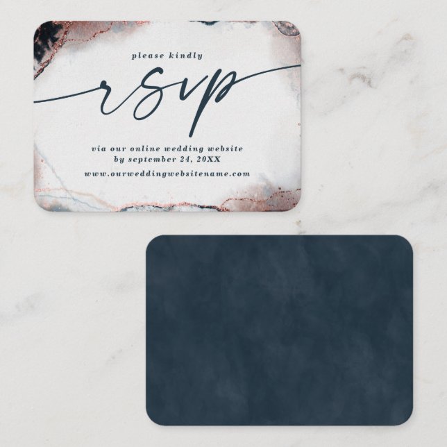 Modern Abstract Navy Blue Wedding Website RSVP Enclosure Card (Front/Back)