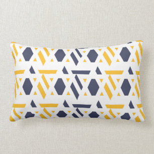 Modern, abstract, navy blue, yellow, white pattern lumbar pillow