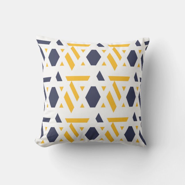 Modern, abstract, navy blue, yellow, white pattern throw pillow (Front)