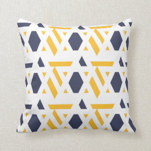 Modern, abstract, navy blue, yellow, white pattern throw pillow