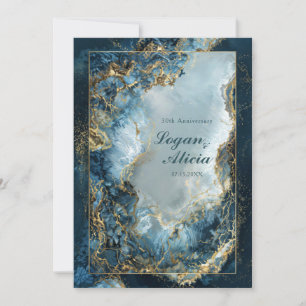 Modern Abstract Navy Indigo Gilded Marble Wedding Invitation