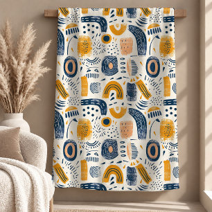 Modern abstract navy yellow rainbows boho blanket