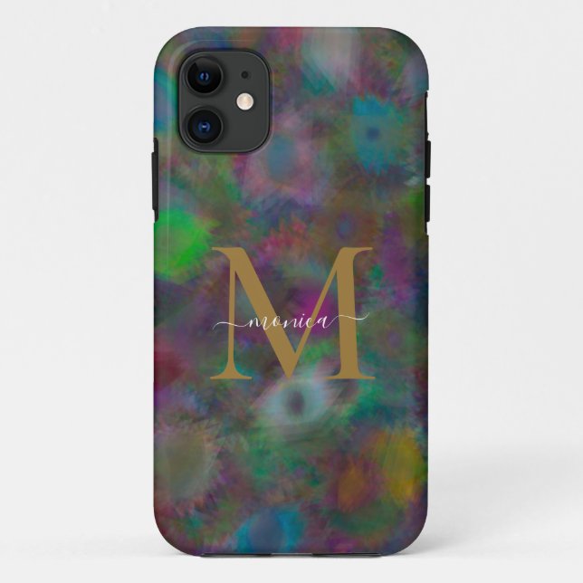 Modern Abstract Neon Colourful Gold Monogram Name Case-Mate iPhone Case (Back)