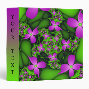 Modern Abstract Neon Pink Green Flowers Text Binder