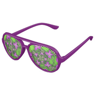 Modern Abstract Neon Pink Green Fractal Flowers Aviator Sunglasses