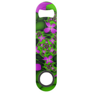 Modern Abstract Neon Pink Green Fractal Flowers Bar Key