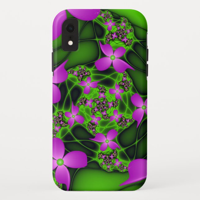Modern Abstract Neon Pink Green Fractal Flowers Case-Mate iPhone Case (Back)