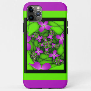 Modern Abstract Neon Pink Green Fractal Flowers iPhone 11 Pro Max Case