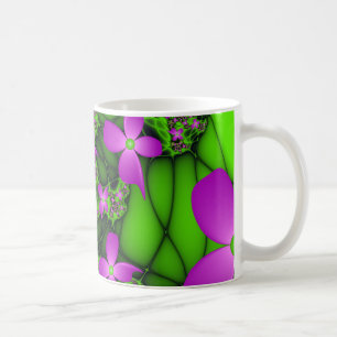 Modern Abstract Neon Pink Green Fractal Flowers Coffee Mug