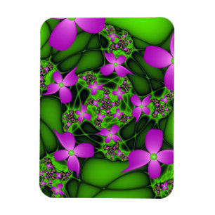 Modern Abstract Neon Pink Green Fractal Flowers Magnet