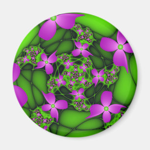 Modern Abstract Neon Pink Green Fractal Flowers Magnet