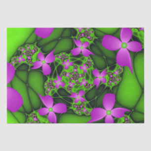 Modern Abstract Neon Pink Green Fractal Flowers Tissue Paper