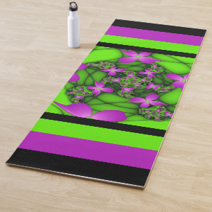 Modern Abstract Neon Pink Green Fractal Flowers Yoga Mat