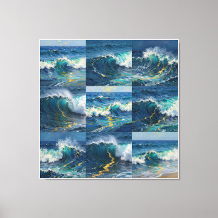 Modern Abstract Ocean -Teal Coastal Canvas-Art IX Canvas Print