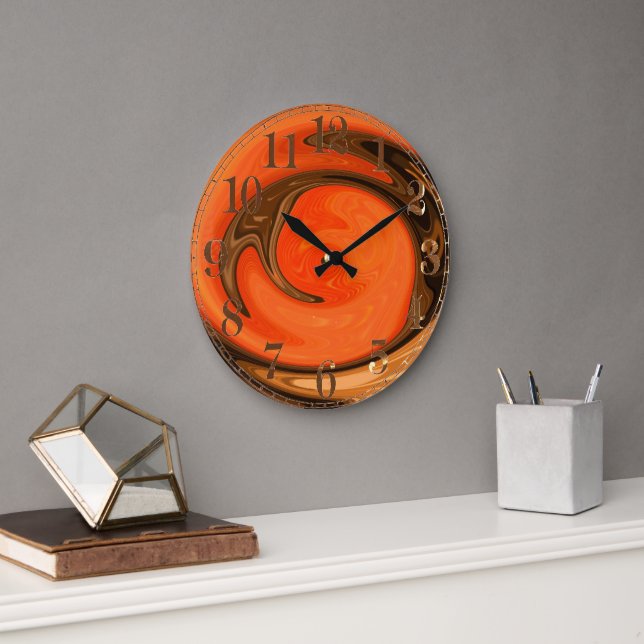 Modern Abstract Orange Brown Sunset Wall Clock (Office)