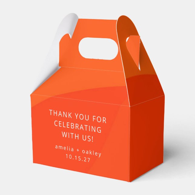 Modern Abstract Orange Custom Wedding Thank You Favor Box (Front Side)