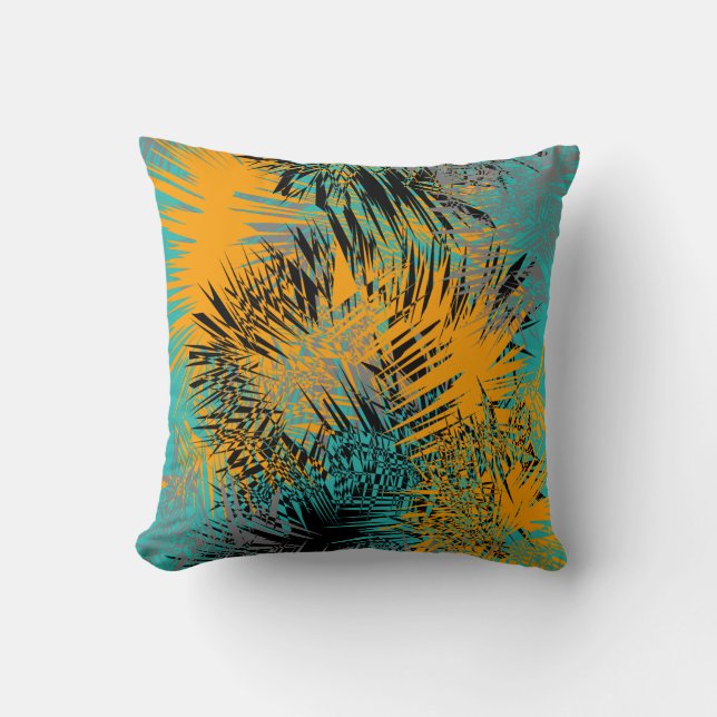 Modern Abstract Orange Grey Teal Mix Throw Pillow (Front)