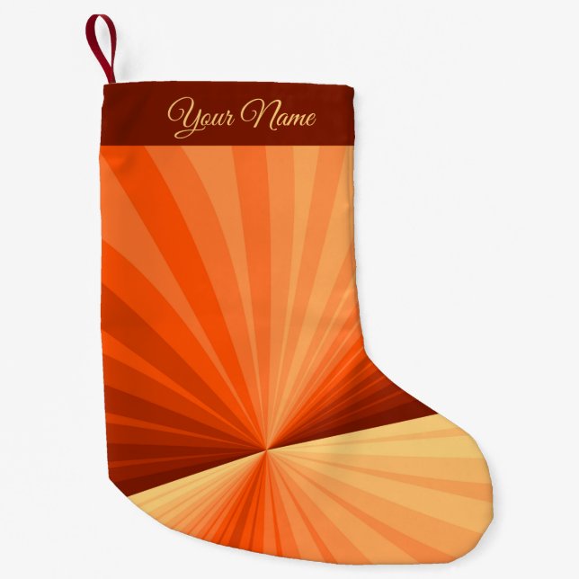 Modern Abstract Orange Red Vanilla Fractal Name Small Christmas Stocking (Front)