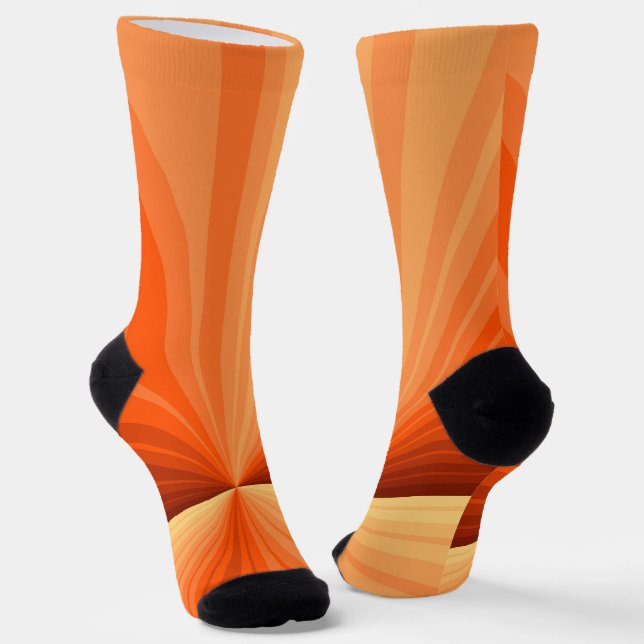 Modern Abstract Orange Red Vanilla Graphic Fractal Socks (Angled)