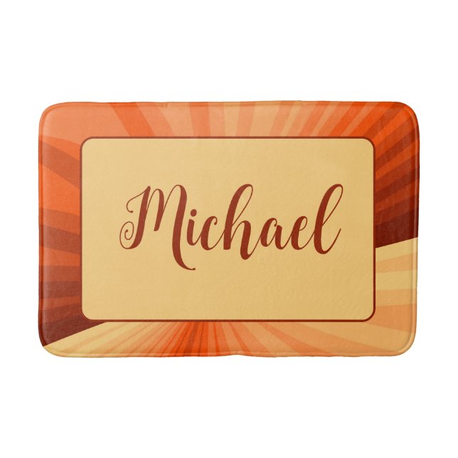 Modern Abstract Orange Red Vanilla Graphic Name Bath Mat (Front)