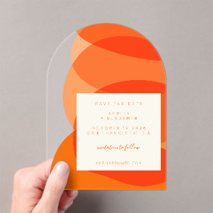 Modern Abstract Orange Unique Arch Save the Date  Acrylic Invitations
