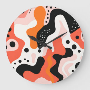 Modern Abstract Organic Shapes and Polka Dot Art Large Clock
