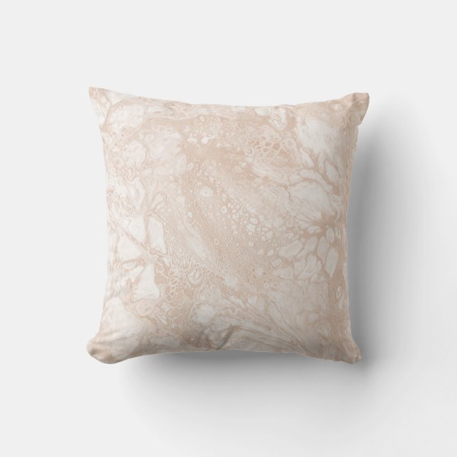 Modern Abstract Paint Pour Neutral Beige & White Throw Pillow (Front)