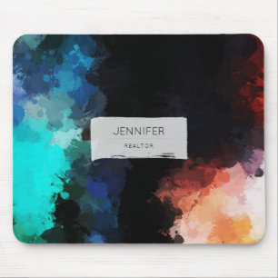 Modern Abstract Paint Splatters Black Orange Blue Mouse Pad