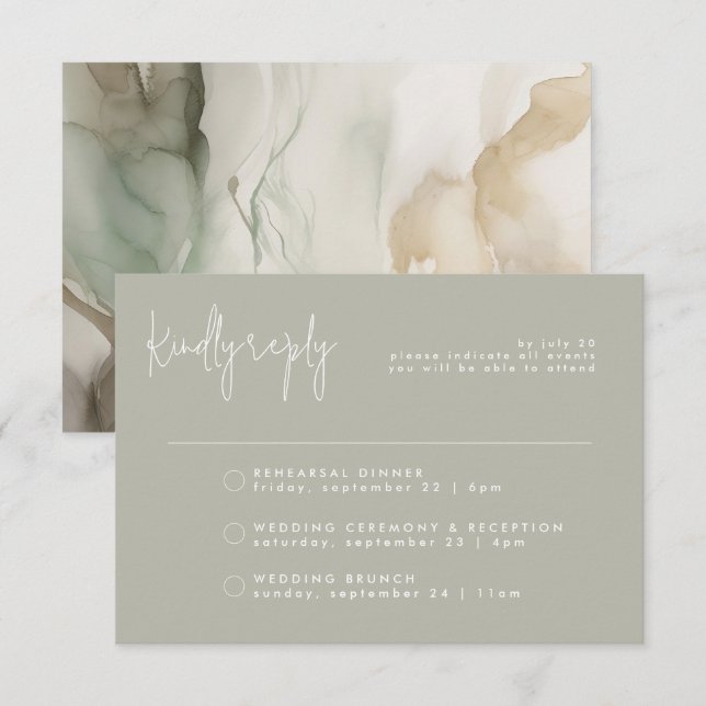 Modern Abstract Painterly Green Multi-Event RSVP Card (Front/Back)