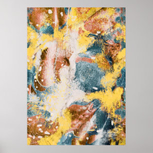 Modern Abstract Painting Art Mustard Teal Gold Poster