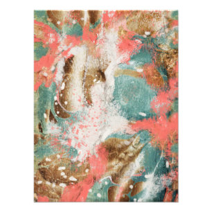Modern Abstract Painting Coral Teal Gold White Art Photo Print