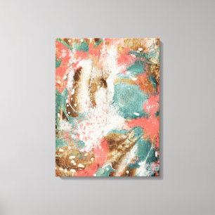 Modern Abstract Painting Coral Teal Gold White Canvas Print