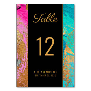 Modern abstract painting gold script dark wedding table number