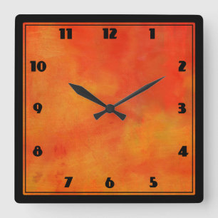 Modern Abstract Painting in Orange Square Wall Clock