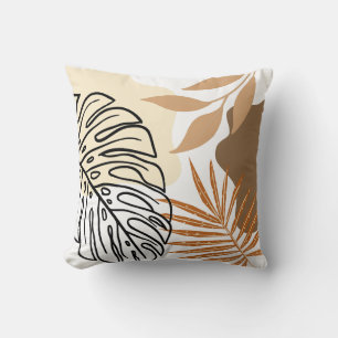 Modern Abstract Palm Leaves Beige Earth Tone Throw Pillow