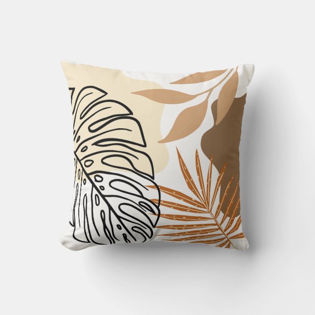 Modern Abstract Palm Leaves Beige Earth Tone Throw Pillow (Front)