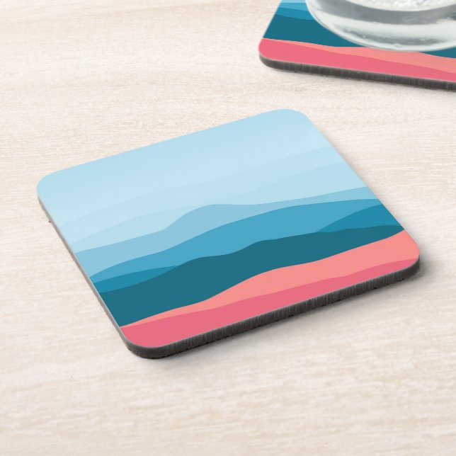 Modern Abstract Pastel Blue Pink Mountains Coaster (Left Side)