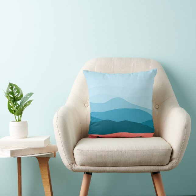 Modern Abstract Pastel Blue Pink Mountains Throw Pillow (Chair)