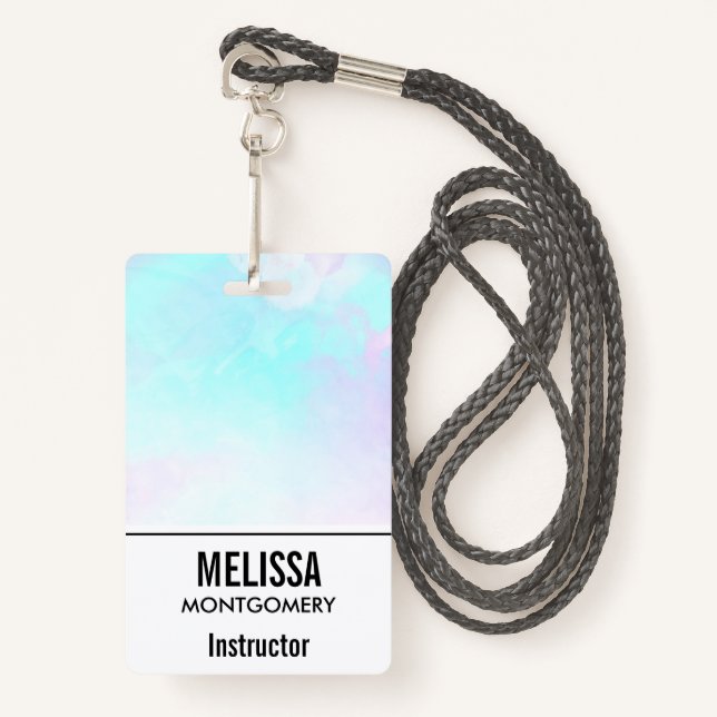 Modern Abstract Pastel Blue & Purple Watercolor Badge (Front with Lanyard)