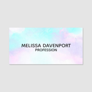 Modern Abstract Pastel Blue & Purple Watercolor Name Tag