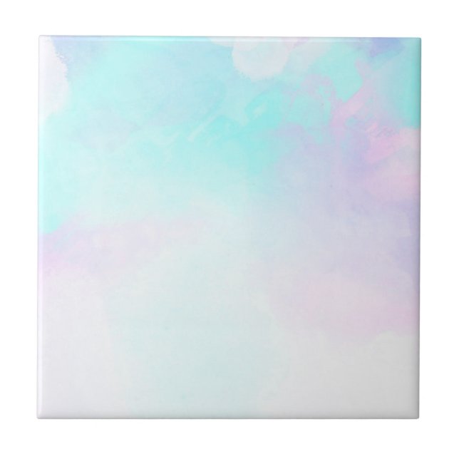 Modern Abstract Pastel Blue & Purple Watercolor Tile (Front)