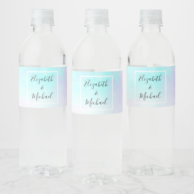 Modern Abstract Pastel Blue & Purple Watercolor Water Bottle Label (Bottles)