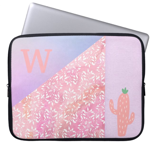 Modern Abstract Pastel Cactus Monogram Laptop Sleeve (Front)